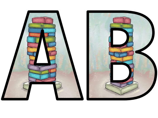 Building a Love of Learning TOwer Blocks Lettering Set Display Title Letters Numbers Signs
