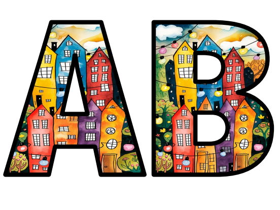 Building CIty Town Houses and Homes Lettering Set Display Title Letters Numbers Signs