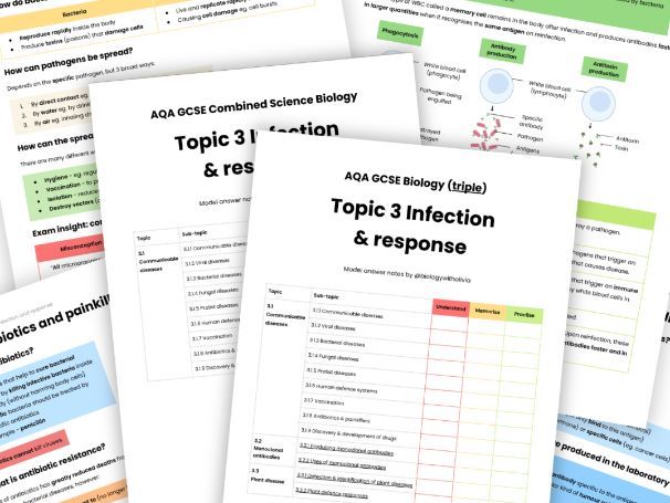 Topic 3 Infection & response model answer revision notes AQA GCSE Biology
