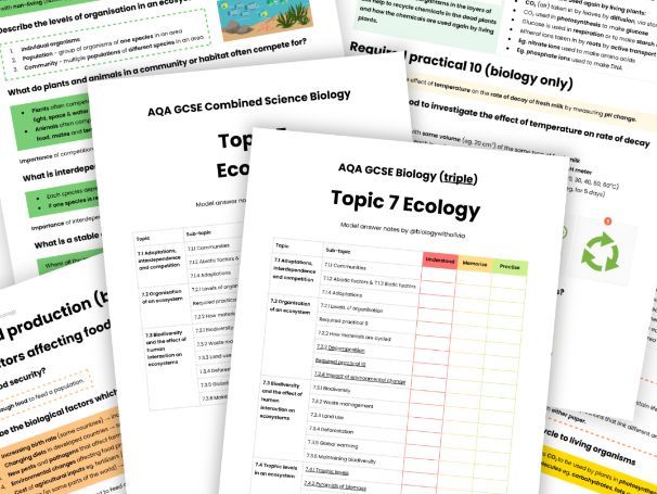 Topic 7 Ecology model answer revision notes AQA GCSE Biology