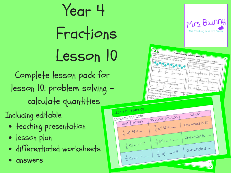 10. Fractions: problem solving – calculate quantities lesson pack (Y4)