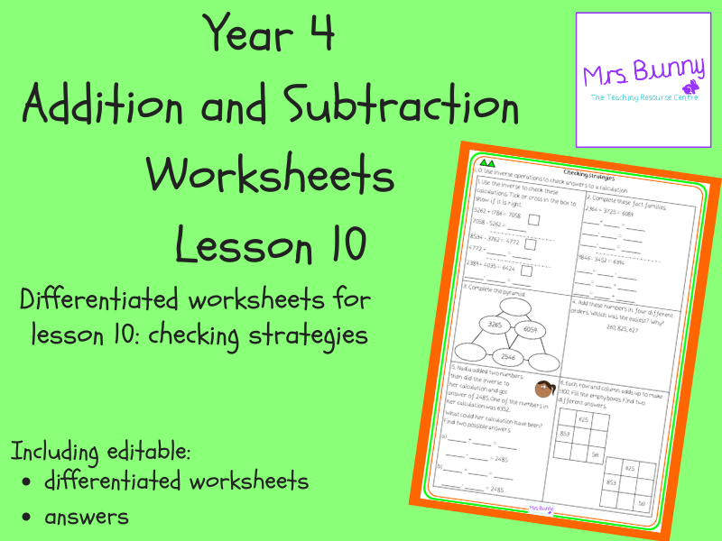 Checking strategies worksheets (Year 4 Addition and Subtraction)