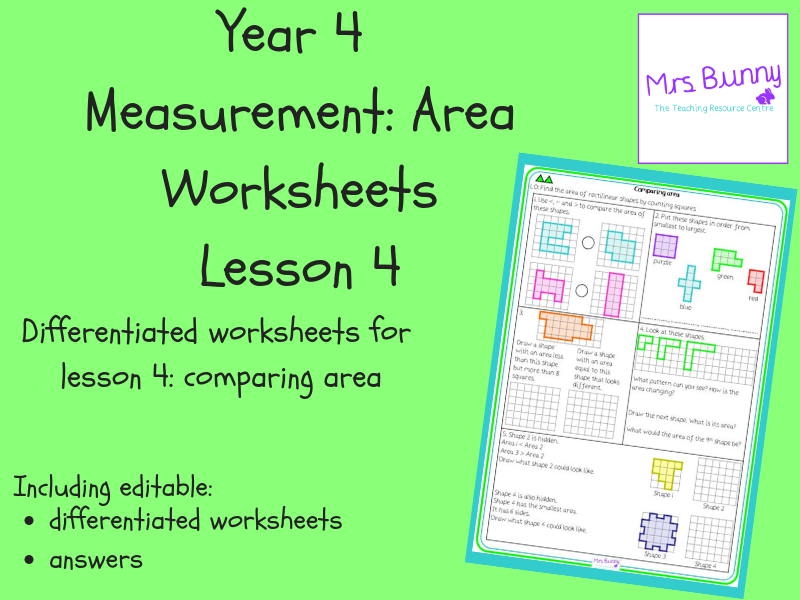 4. Measurement - Area: comparing area worksheets (Y4)