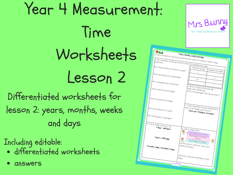 2. Time: years, months, weeks and days worksheets (Y4)