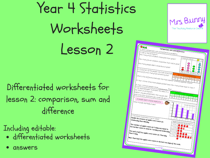2. Statistics: comparison, sum and difference worksheets (Y4)