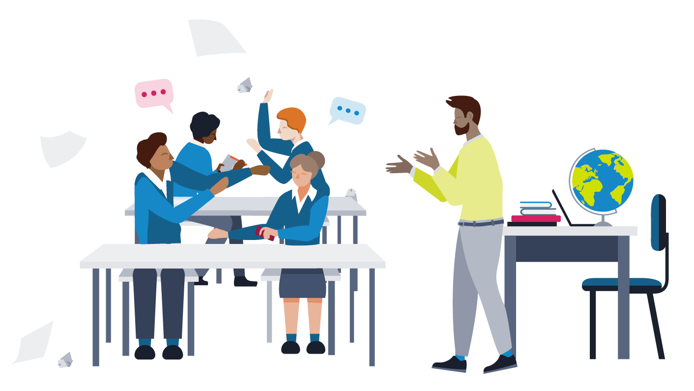 Teacher dealing with disruptive children in the classroom