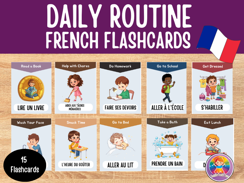 French Daily Routine Flashcards Verbs Vocabulary Activities for ESL Beginners
