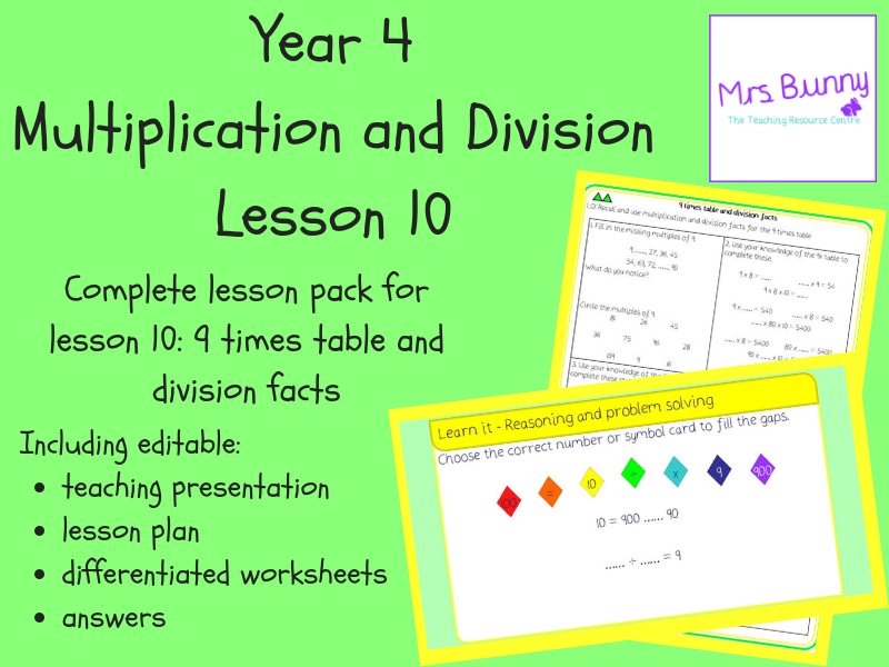 10. Multiplication and Division: 9 times table and division facts lesson pack (Y4)